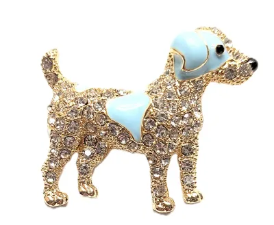 **NEW ARRIVAL** All Jeweled BLUE EAR DOG BROOCH (1½" x 1¼") with Black Nose, Gold Paws and Blue "Saddle" on a Gold...