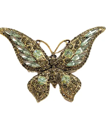**NEW ARRIVAL** Very GREEN BUTTERFLY BROOCH (2½" x 2") with Green "Slender Marquise Cut" Accent Stones on a Gold Tone...