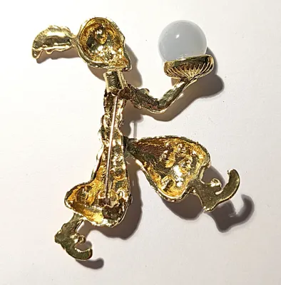 **NEW ARRIVAL** Jeweled Gold Colored "CLOWN GENI" BROOCH (2¼" x 1¾") with Opaque Globe on a Gold Tone Setting