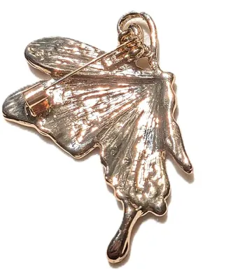 **NEW ARRIVAL** Metal PINK & WHITE Winged SIDE-VIEW BUTTERFLY BROOCH (1¾" x 1¼") with Jeweled Tail, Body and...