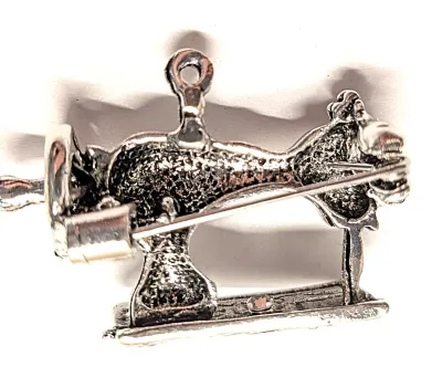 **NEW ARRIVAL** Small Old Fashioned Silver Colored SEWING MACHINE BROOCH (1⅛" x 1") on a Silver Tone Setting