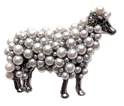 **NEW ARRIVAL** ALL GRAY PEARLS SHEEP BROOCH (1¾" x 1½") with Black Feet & Face on a Rose Silver Tone Setting