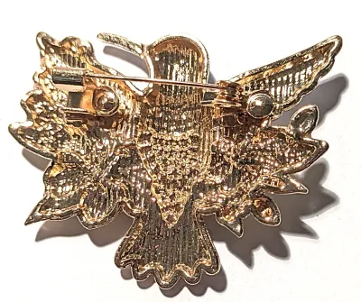 **NEW ARRIVAL** BLUE Ceramic Styled HUMMINGBIRD BROOCH (1¾" x 1½") with Yellow Flowers and Wings Out-Stretched on a Gold Tone...