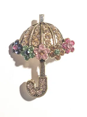 **NEW ARRIVAL** Petite MULTICOLOR UMBRELLA BROOCH (1½" x 1¼") on a Dark Gold Tone Setting