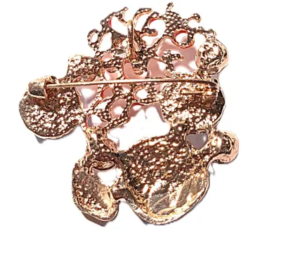 **NEW ARRIVAL** ORANGE & BLUE SEASHORE BROOCH (2" x 1¾") with Coral, Clam, Pearls and Jewels on a Gold Tone Setting