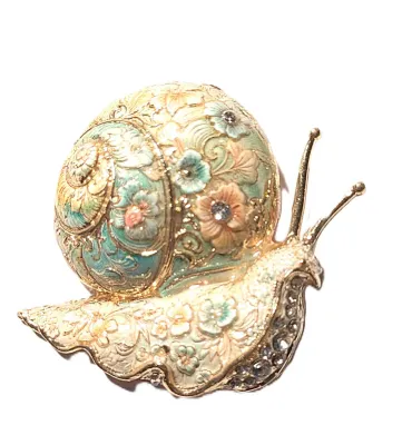 **NEW ARRIVAL** Ceramic-Style PINK & GREEN SNAIL BROOCH (2" x 1¾") with Jeweled Bottom and Gold Colored "Feelers"...