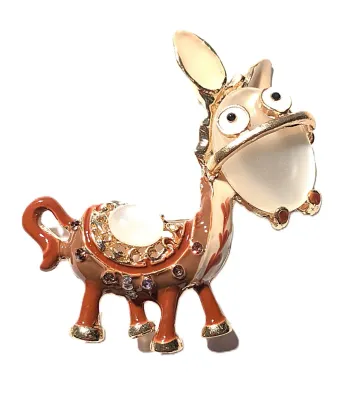 **NEW ARRIVAL** Fun BROWN "DOPEY DONKEY" BROOCH (2½" x 2½") with White Opaque Oval Face, Gold Feet and Beige Ears on...