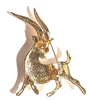 **NEW ARRIVAL** Jeweled Gold Colored ANTELOPE IMPALA BROOCH (2¼" x 1¾") with Clear Stones Body & Eye on a Gold Tone Setting