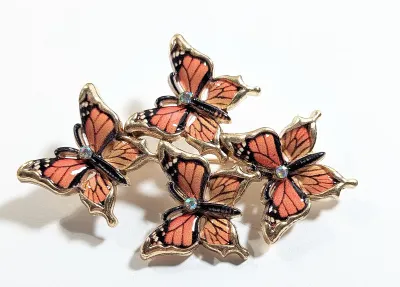 **NEW ARRIVAL** Enameled SET of 4 "MONARCH" BUTTERFLIES BROOCH (2" x 1½") Each with Single Iridescent Center Stone on...