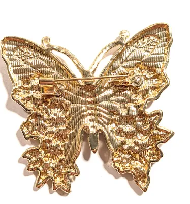 **NEW ARRIVAL** Ceramic ORANGE & WHITE BUTTERFLY BROOCH (2¼" x 2") with Blue Wings and Orange and White Flowers, Clear...