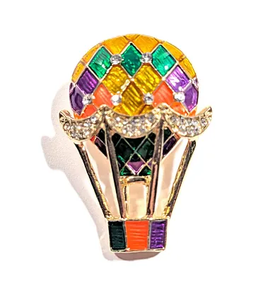 **NEW ARRIVAL** Multicolored Jeweled "AIR BALLOON BROOCH (1½" x 1¼") with Enamel Colored on a Gold Tone Setting