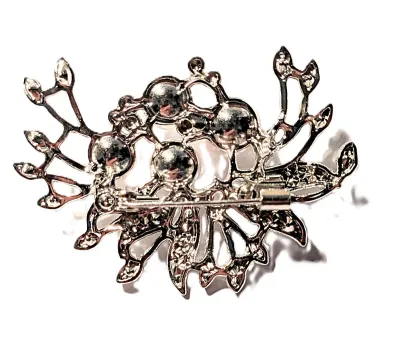 **NEW ARRIVAL** Iridescent Multicolor Stones FLOWER BOUQUET BROOCH (2¼" x 1½") with 4 Large Faux Pearls Iridescent Stones Spray...