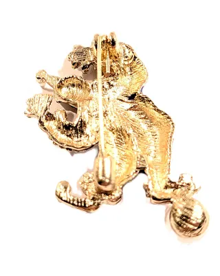 **NEW ARRIVAL** BLUE & WHITE Jeweled CLOWN JESTER BROOCH (1½" x 1") with Orange Collar, Green Eyes and Faux Pearl Accents...