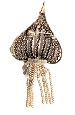 **NEW ARRIVAL** Large "LOVE UPSIDE DOWN HEART" BROOCH (3½" x 2") with Cranberry RED Stones and DANGLES on a Gold Tone...