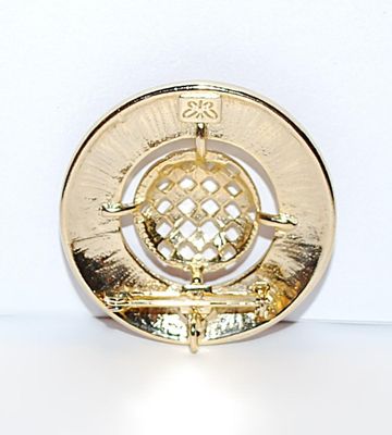 Bright RED CIRCLE BROOCH (1¾" Diam.) with Gold Colored Center "GRILL" and Gold Tone Setting