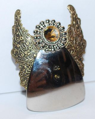 Vintage Metal "ANGEL" BROOCH (2¾" x 2") - Marked "Jane 1994 AOL " - with Gold Colored Wings and Silver Tone...