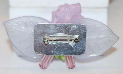 PINKS & YELLOW Acrylic BROOCH (3¾" x 2") with Faux Pearl Centers and Silver Tone Pin Back