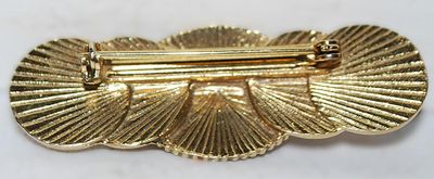 PINK Oval Quartz-Style Cabochon BROOCH (2" x ¾") on a Gold Tone Coin-Like Setting