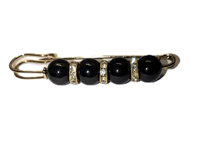 Moveable & Rotating Black Globes and Jeweled Rings "PIN-Style" BROOCH (3" Long) with Round Clear Stones on Gold Tone...
