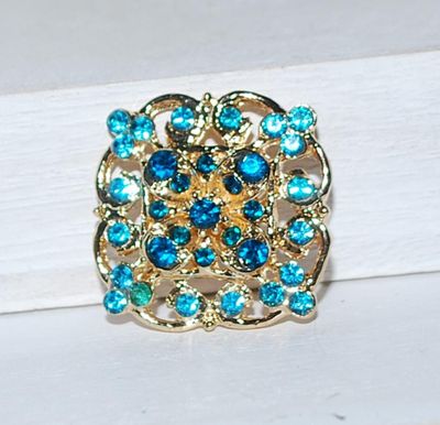 Square Multi-Stone AQUAMARINE BROOCH (1" x 1") on a Gold Tone Setting