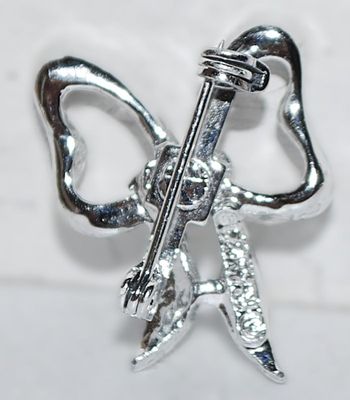 Silver Colored Ribbon-Style BOW BROOCH (1" x ¾") on a Silver Tone Setting