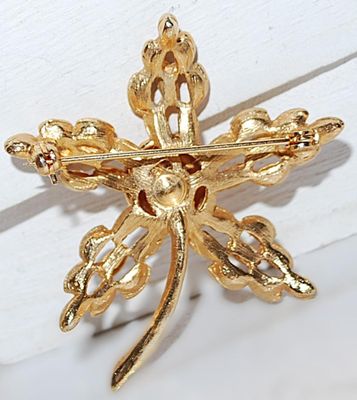All Gold Colored 5 Petals BROOCH (2" x 2") with Half Globe and Stem Brushed Gold Tone Setting