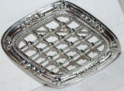 Trapezoid Shaped Silver Colored GRILL BROOCH (2¼" x 1¾") on a Silver Tone Setting