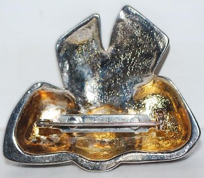 Solid Silver Color BOW BROOCH (2" x 1½") on a Silver Tone Setting