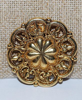 COMBINATION Gold Tone Graphic Designed Flower SHOE CLIP or BROOCH (1¾" Circ.)