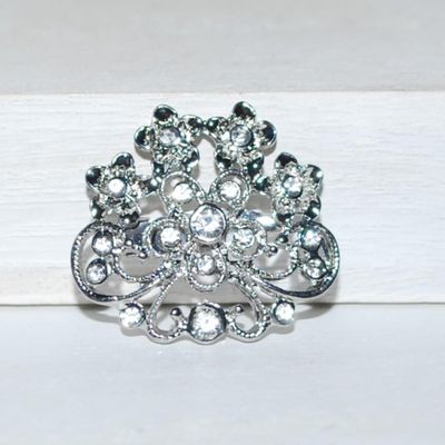 Bouquet Basket Designed BROOCH (1¼" x 1") with 4 Flowers on a Silver Tone Setting