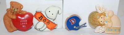 KID's Set of 4 BROOCHES (2" to 1") with Angel, Bear, Helmet & a "BOO"