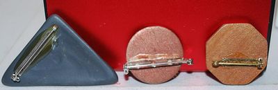 Collection of 3 Assorted BROOCHES - Round Gears, Octagon Star & Triangle Graphic Designed Piece