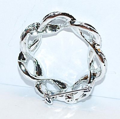 Silver Colored NO STONES Double Twisted Circle BROOCH (1½" Diam.) on a Silver Tone Setting