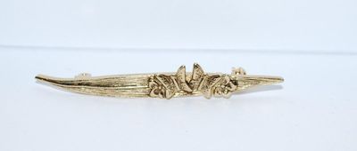 Double BUTTERFLY BAR BROOCH (2¼" x ¼") on Gold Tone Leaf & Setting