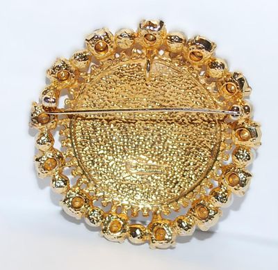 Silver & Gold 2-Tone CROWN BROOCH / PENDANT COMBO (2" Diam.) - Marked "©CASILE CLIFF" - with Faux White Pearls and...