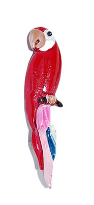 Red & Pink Painted Metal PARROT BROOCH (2¼" x ½") with Silver Tone Pin