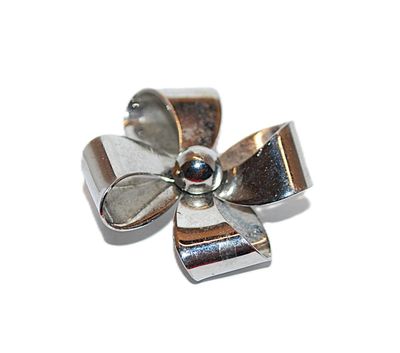 Small Silver Colored Shiny BOW BROOCH (1" x 1") with Center Globe