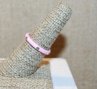 Size 9 Delicate PINK Enamel Ring with 6 Accent Clear Stones on a Silver Tone Band (2.2g) - STACK ALL COLORS for a REAL IMPACT