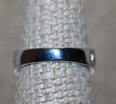 Size 12 Marked .925 "HIDDEN CAMPARTMENT" RING with Single Clear Round Off-Center Stone & Graphic Designed Silver Tone...