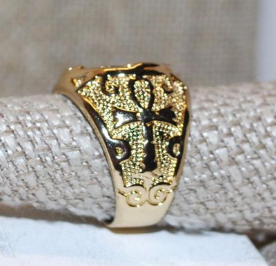 Size 7½ Gold Colored Mythological "PHOENIX BIRD" Style Designed RING with Celtic Style Cross as Side Accents and Gold Tone...