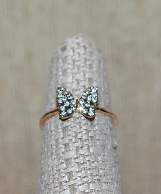 Size 5½ Delicate Clear Stones JEWELED BUTTERFLY RING on a Thin Gold Tone Band (1.2g)
