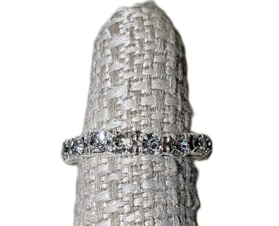 Size 8-11 STRETCH Infinity Style RING with Row of Clear Round Stones on a Silver Tone Setting (1.1g)