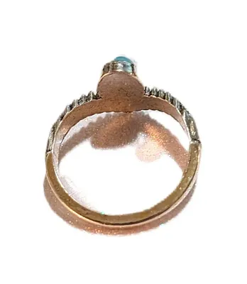 **NEW ARRIVAL** Size 6 BLUE "Cupped" TURQUOISE STYLE RING with "V" Setting on a "Rough-Hewn" Silver Tone...