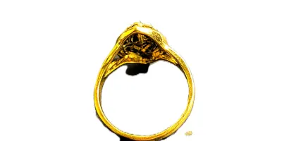 **NEW ARRIVAL** Size 10¾ WHITE "GLOBE BEADS" RING on an Oval Gold Colored Setting and Black Marquise-Cut CENTER Stone on a Gold...