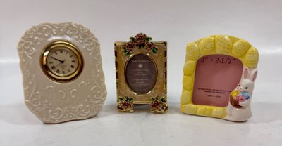 Lenox Porcelain Clock & Miniature Picture Frames - Set of 3