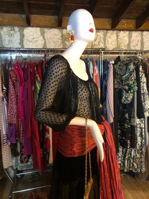 YSL Silk Peasant Top. FORTUNY Pleated Silk Shawl/Scarf.