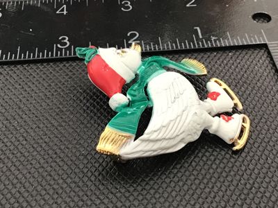 Vintage Christmas Ice Skating Goose Brooch Pin