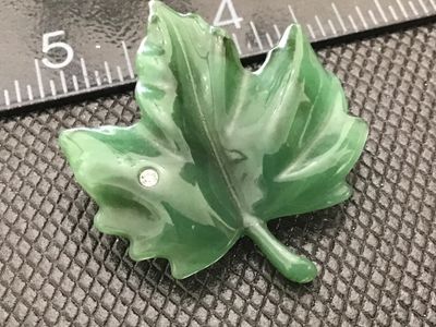 Vintage Avon Green Resin Maple Leaf Brooch Pin with Rhinestone Accent