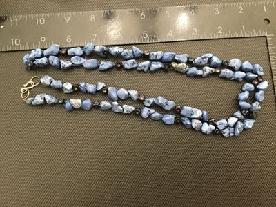 Sterling Silver 925 & Blue Stone Chunk Beaded Necklace