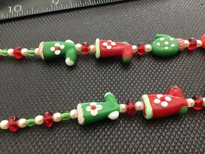 Christmas Lampwork Glass Bead Necklace with Mittens and Boots